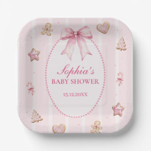 Sweet Holiday Baby Shower Pink Cookie Paper Plate