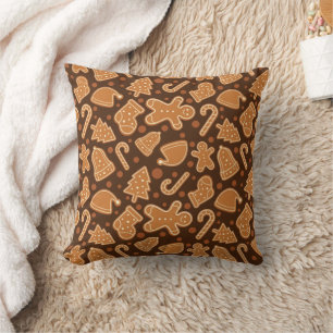 Sweet Holiday Gingerbread Cookies Dark Brown Home Cushion