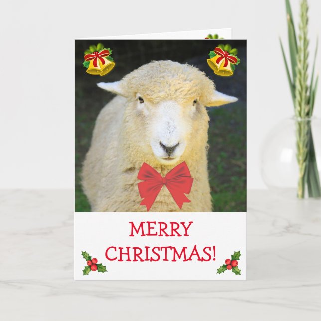 Sweet Holiday Sheep & Bow Tie Christmas Card (Front)