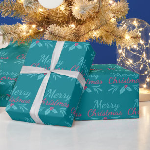 Sweet Holiday Turquoise And Pink Merry Christmas Wrapping Paper