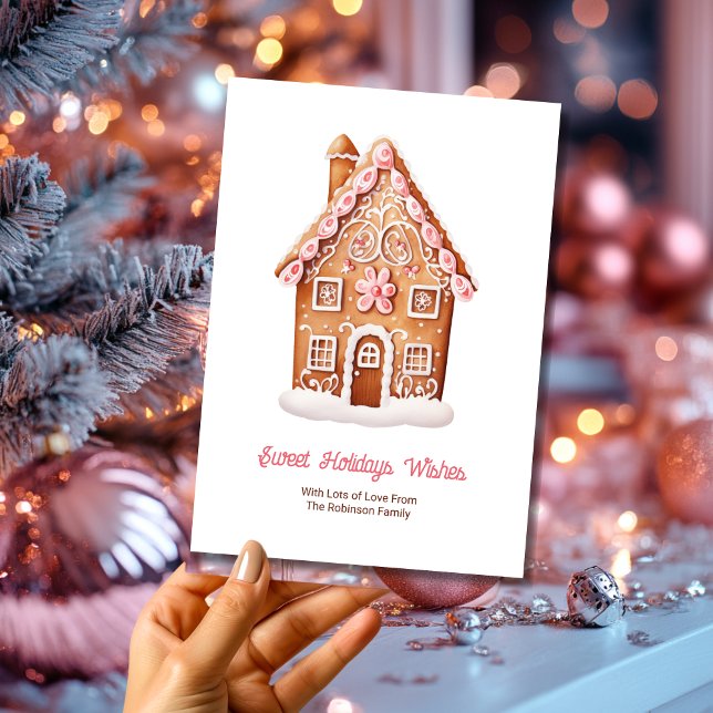 Sweet Holiday Wishes Gingerbread House Christmas  Card (Creator Uploaded)
