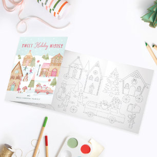 Sweet Holiday Wishes Gingerbread Town Fun Colourin Tri-Fold Holiday Card