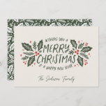 Sweet Holly Berry Christmas Evergreen Non-Photo Holiday Card<br><div class="desc">This festive and chic holiday photo card features original hand-drawn winter foliage with sweet styled typography with vintage vibes.</div>