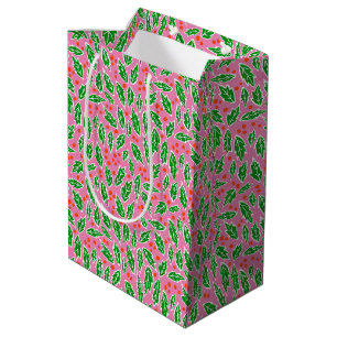 Sweet Holly Christmas Holiday Xmas Pattern Medium Gift Bag