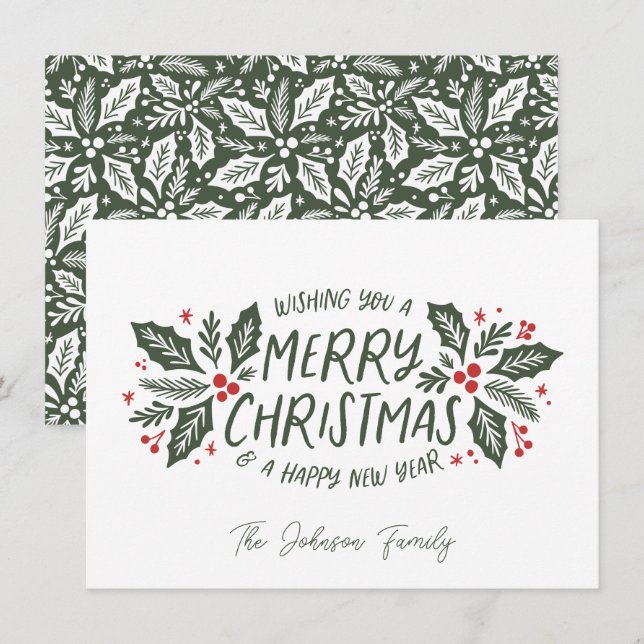 Sweet Holly Greenery Christmas Festive Holiday Card (Front/Back)