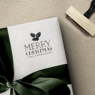 Sweet Holly Merry Christmas Personalised Rubber Stamp