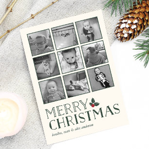 Sweet Holly Merry Christmas Photo Collage Holiday Card
