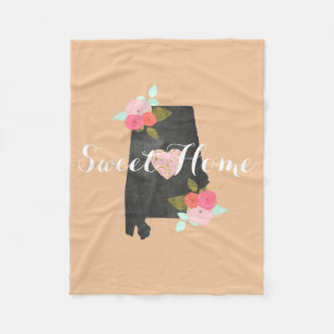 Sweet Home Alabama State Watercolor Floral & Heart Fleece Blanket