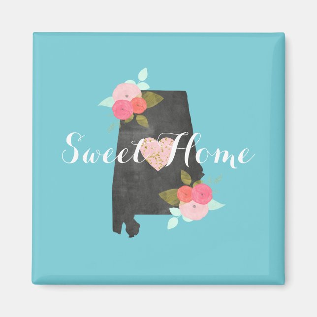 Sweet Home Alabama State Watercolor Floral & Heart Magnet (Front)