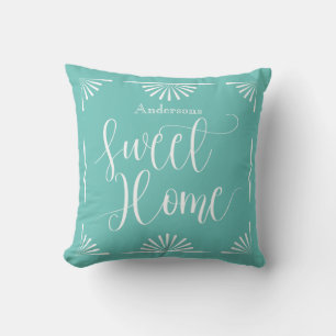 Sweet Home Art Deco Teal Aqua Cushion