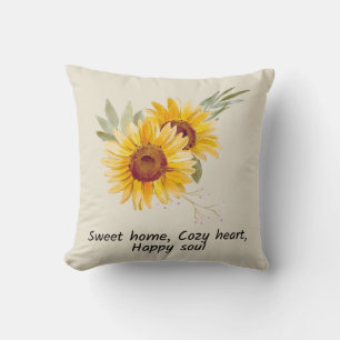 Sweet Home, Cosy Heart With Sunflower Throw Pillow