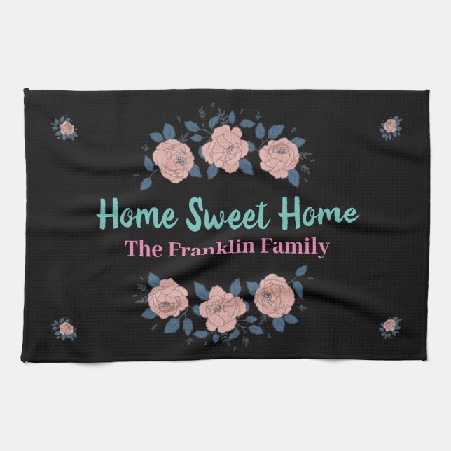 Sweet Home Flowers Watercolors Personalise  Tea Towel (Horizontal)