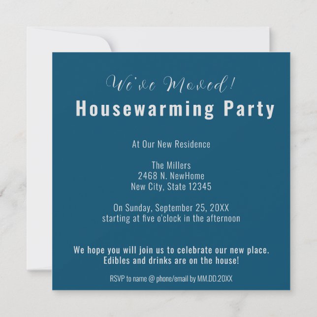 Sweet Home Housewarming Party, Ocean Blue Invite (Back)