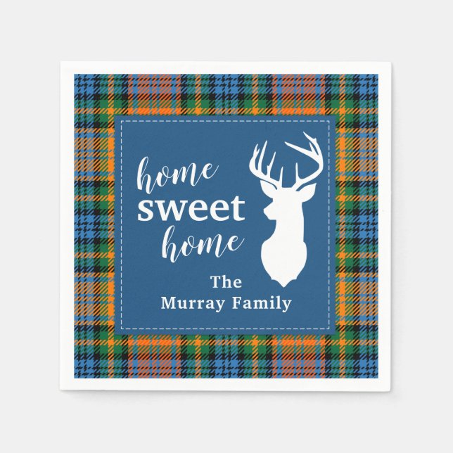 Sweet Home Tartan Clan Murray Personalised Plaid Napkin (Front)