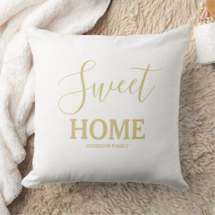 sweet home white and golden customisable cushion