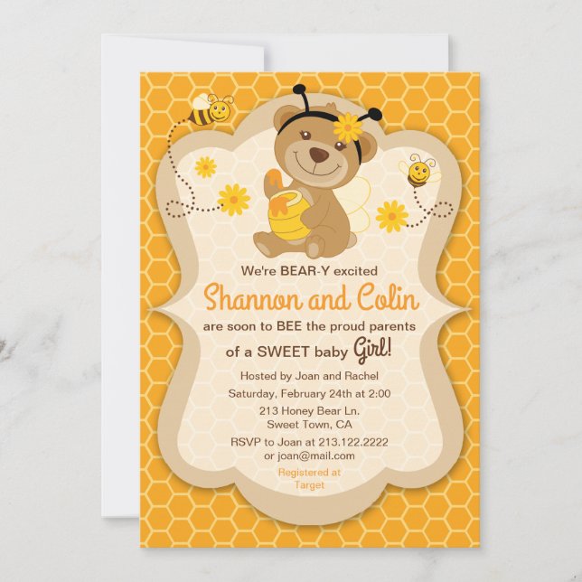 Sweet Honey Bear Baby Shower Invitation (Front)