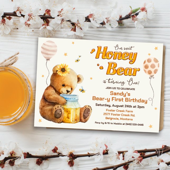 Sweet Honey Bear Birthday Invitation (Creator Uploaded)