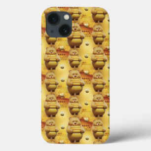 Sweet Honey Bears and Bees 3D Seamless Pattern iPhone 13 Case