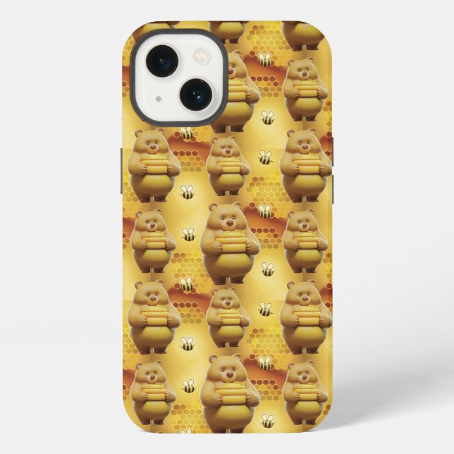 Sweet Honey Bears and Bees 3D Seamless Pattern iPhone Case (Back)