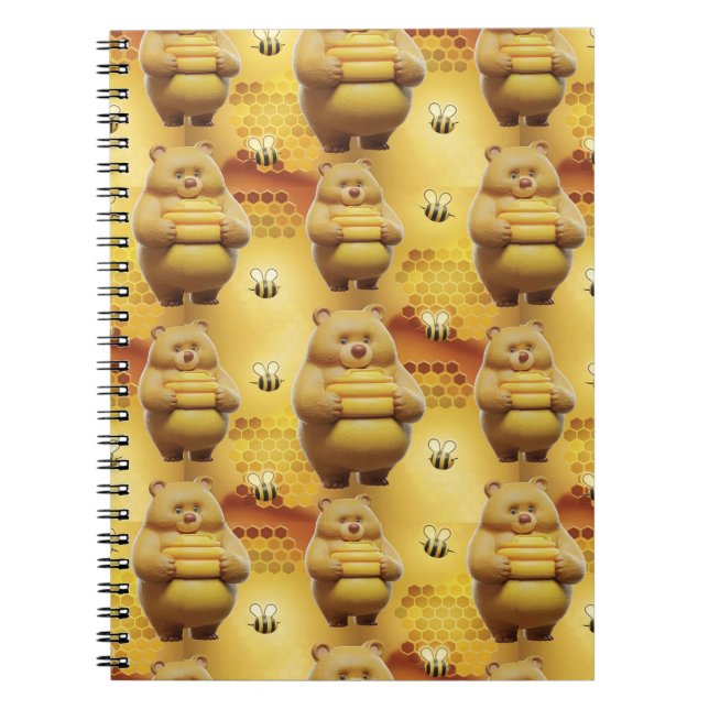 Sweet Honey Bears and Bees 3D Seamless Pattern Notebook (Front)