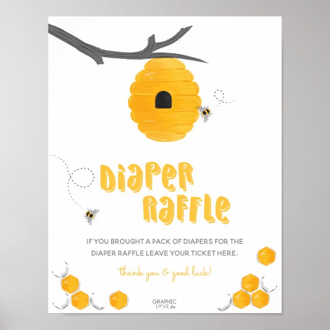 Sweet Honey Bee Baby Shower Diaper Raffle Sign (Front)