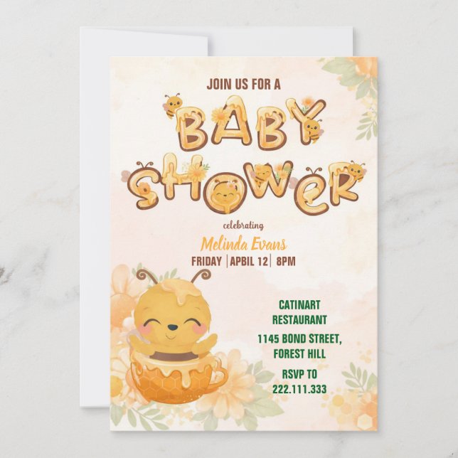Sweet Honey Bee Baby Shower Invitation (Front)