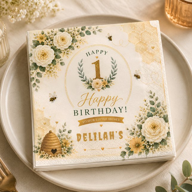 Sweet Honey Bee Birthday Napkin (Creator Uploaded)
