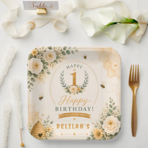 Sweet Honey Bee Birthday Paper Plate