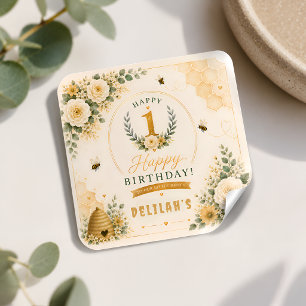 Sweet Honey Bee Birthday Square Sticker