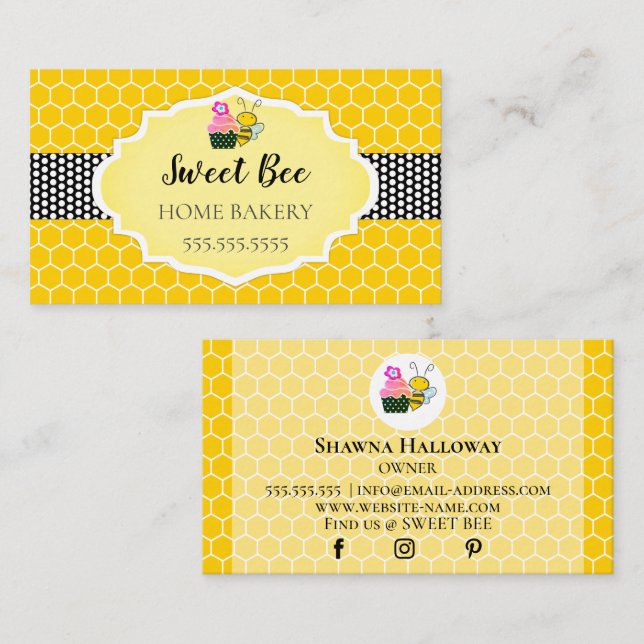 Sweet Honey Bee Cupcake Bakery Business Card (Front/Back)