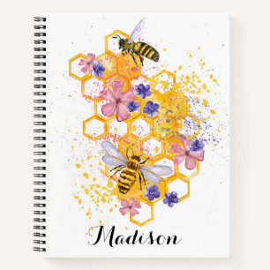 Sweet Honey Bee Floral Honeycomb Notebook