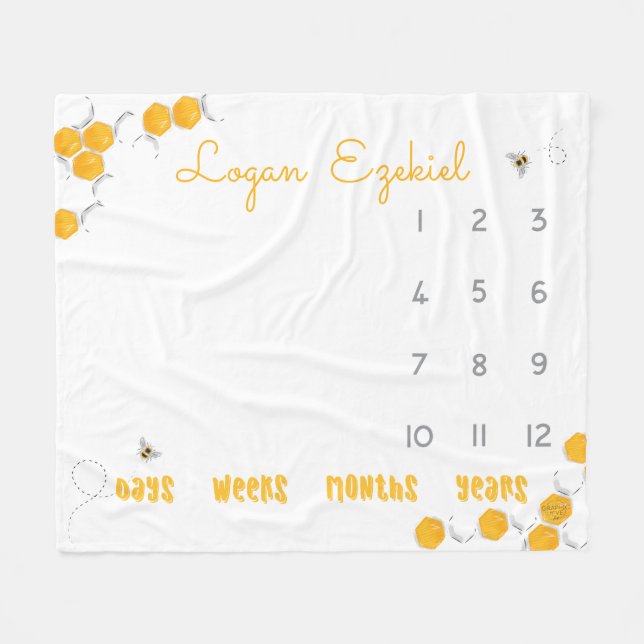 Sweet Honey Bee Gender Neutral Baby Milestone Fleece Blanket (Front (Horizontal))