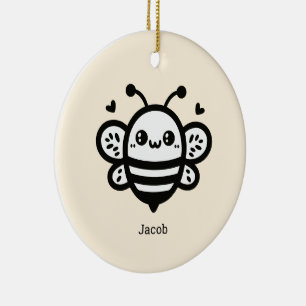 Sweet Honey Bee - Kawaii Nursery Line Art Ceramic Ornament