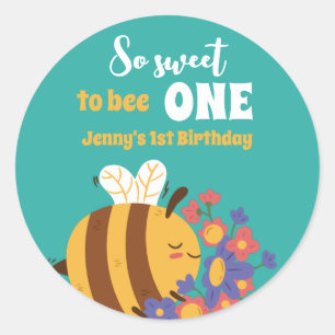 Sweet Honey Bee One Year Kids First Birthday Party Classic Round Sticker