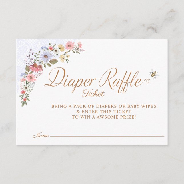 Sweet Honey Bee Wildflowers Diaper Raffle Ticket Enclosure Card (Front)