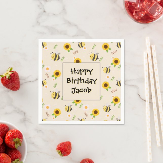 Sweet Honey Bees Birthday Paper Plate Napkin (Insitu)