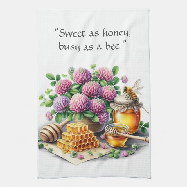 Sweet Honey Busy Bee Red Clover Kitchen Towels (Vertical)