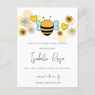 Sweet Honey Cute New Baby Photo Birth Announcement Postcard