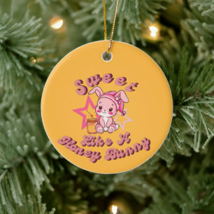 Sweet Honey Pink Bunny Ceramic Ornament