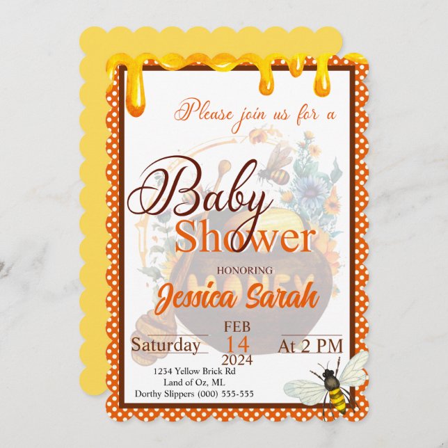 Sweet Honeybee Baby Shower Invitations (Front/Back)