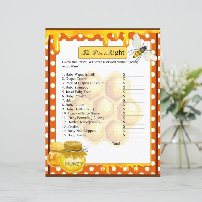 Sweet Honeybee Baby Shower The Price is Right Game (Standing Front)