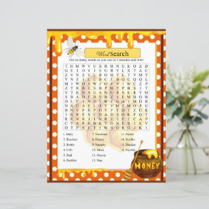 Sweet Honeybee Baby Shower Word Search Game