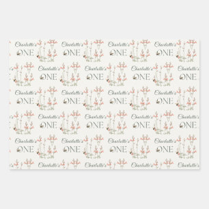 Sweet Honeybee Wildflower Girls First Birthday Wrapping Paper Sheet