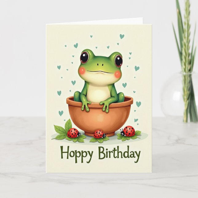 Sweet Hoppy Birthday Frog Pot Card (Front)