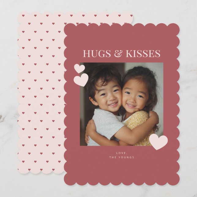 Sweet Hugs and Kisses Heart Photo Holiday Card (Front/Back)