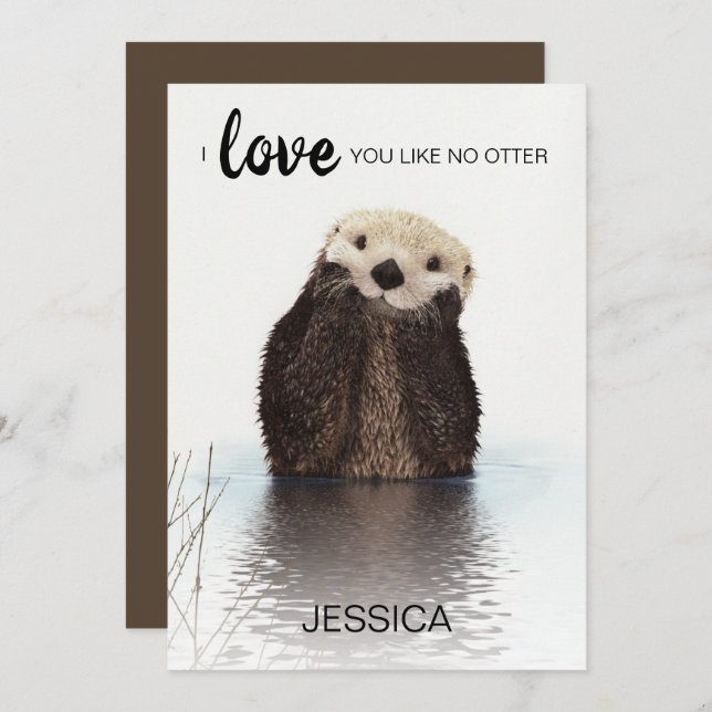 Sweet I Love You Like No Otter Valentines Day Holiday Card (Front/Back)