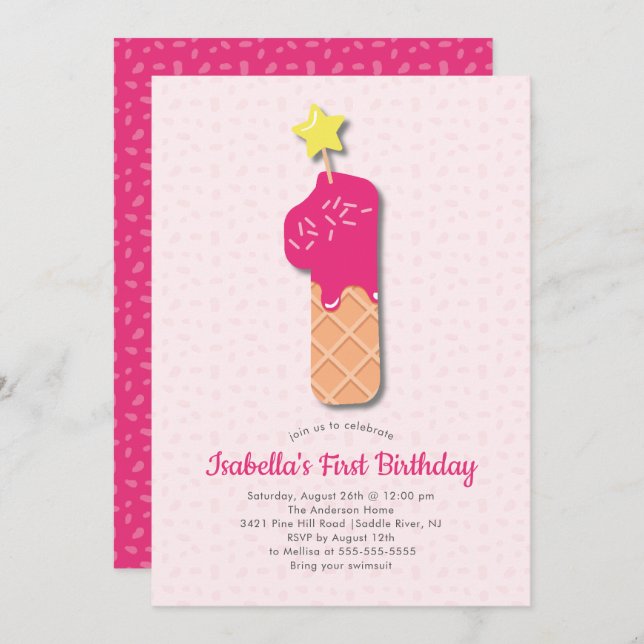 Sweet Ice Cream 1st Birthday Invitation (Front/Back)