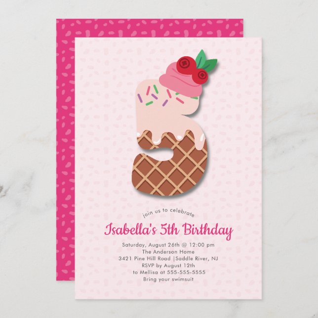 Sweet Ice Cream 5th Birthday Invitation (Front/Back)