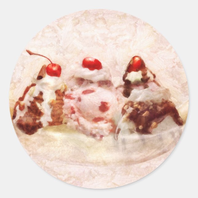 Sweet - Ice Cream - Banana split Classic Round Sticker (Front)