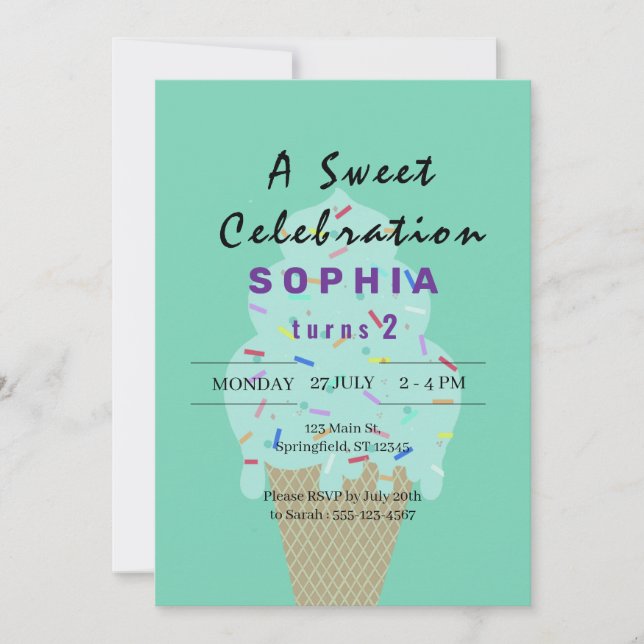 Sweet Ice Cream Birthday  Invitation (Front)